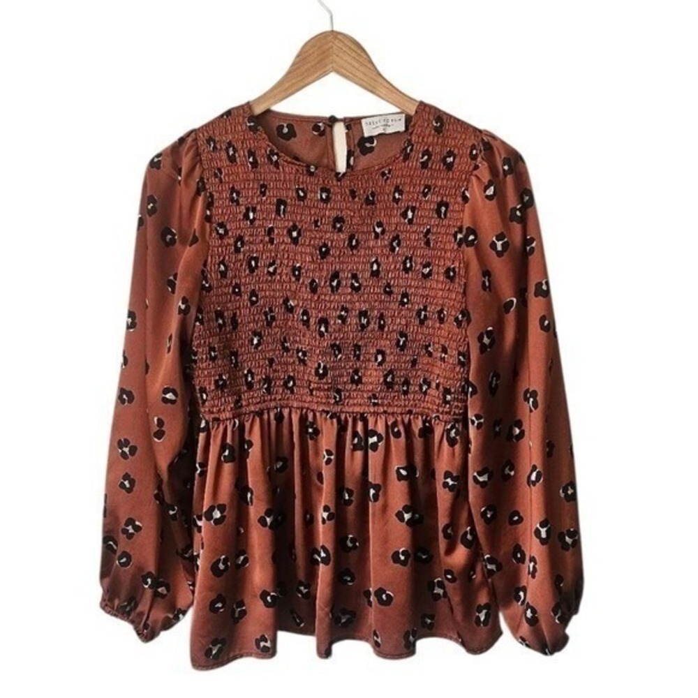 Dress Forum Cheetah Print Babydoll Smocked Top, Contemporary Animal Print Size S